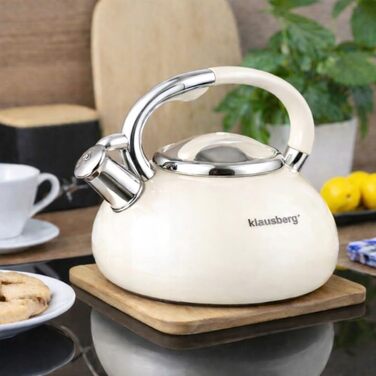 Чайник емальований Klausberg KB7107 Creme 2.5л для плити, нержавіюча сталь