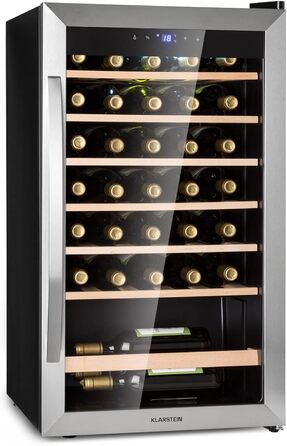 Klarstein Freestanding Wine Cooler - Compact Beverage Refrigerator with Dual Zone & Glass Door - Indoor/Outdoor Beersafe - LED Lighting - 5-18°C - 33 Bottle Capacity