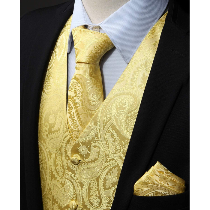 Жовтий жилет для костюма Enlision з паєтками Paisley, краватка та нагрудна хустинка - комплект для весілля та свят