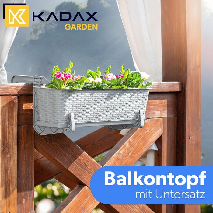 KADAX Ящик для квітів 40 см, набір 4 шт, пластиковий балконний горщик, сірий, стійкий до погодних умов, для квітів і зелені, для балкона та саду