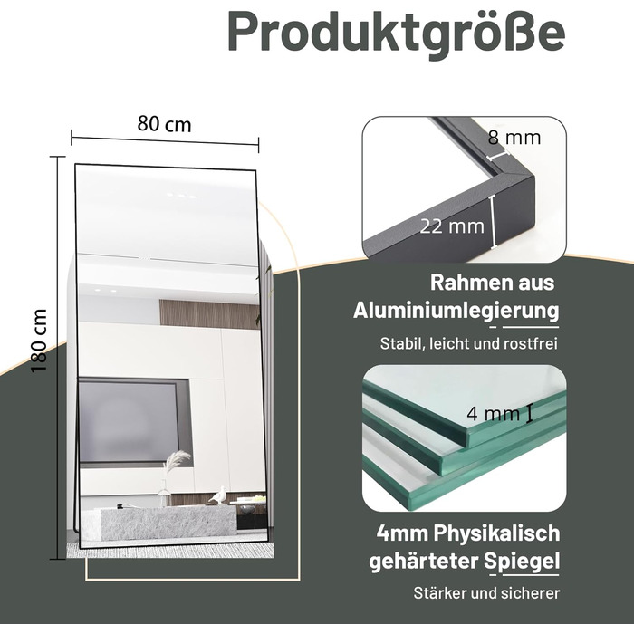 Aufhellender Standspiegel mit Metallrahmen