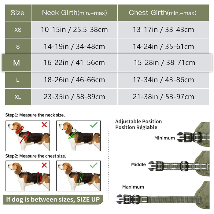 Нашийник для собак HEELE з посиленим кріпленням, світловідбиваючий, з м'якою ручкою, для контролю, 2 металеві кільця, для малих, середніх та великих собак, армійський камуфляж, зелений, M M MC-Armee Grün