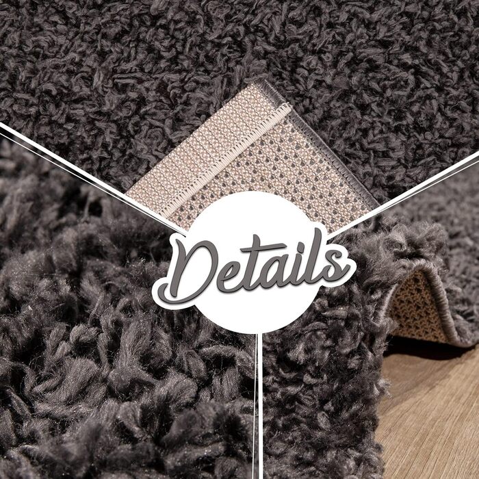 Килим для вітальні TT Home з високим ворсом, Шэггі, антрацит, 70x250 см