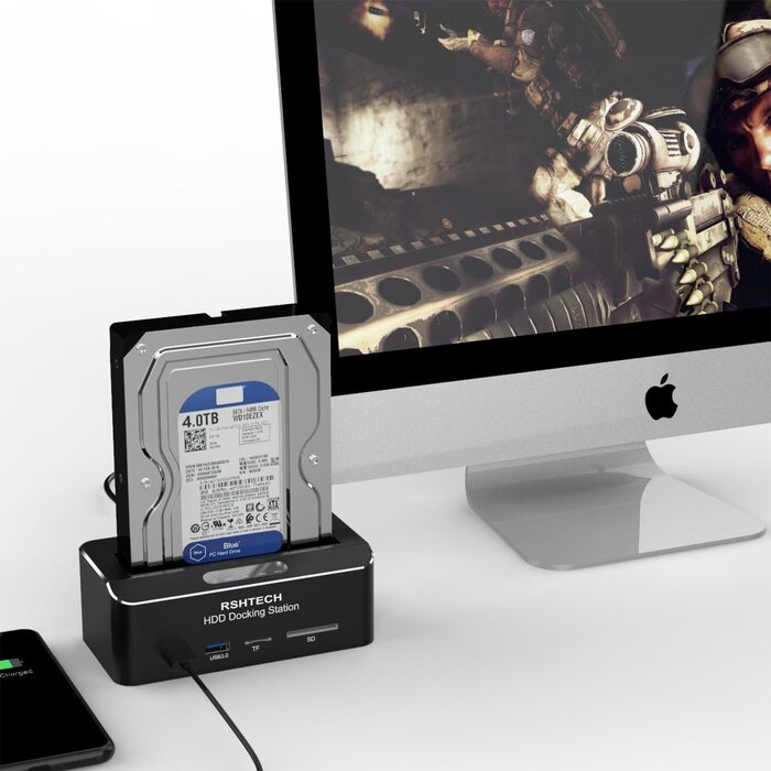 Док-станція для жорстких дисків RSHTECH Aluminium USB 3.0, 24TB, RSH-DS01, один слот + картридер SD/TF