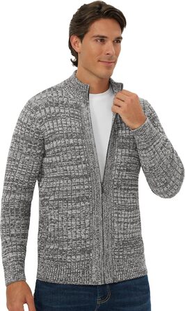 Чоловічий кардиган AOI RAY з блискавкою та стоячим коміром, в'язаний пуховий светр з двома кишенями, чорний (S, світло-сірий)