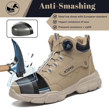 Черевики безпеки чоловічі/жіночі водонепроникні, легкі, спортивні, з металевим носком, антиковзаючі, з поворотним затвором (38 EU, Хакі)