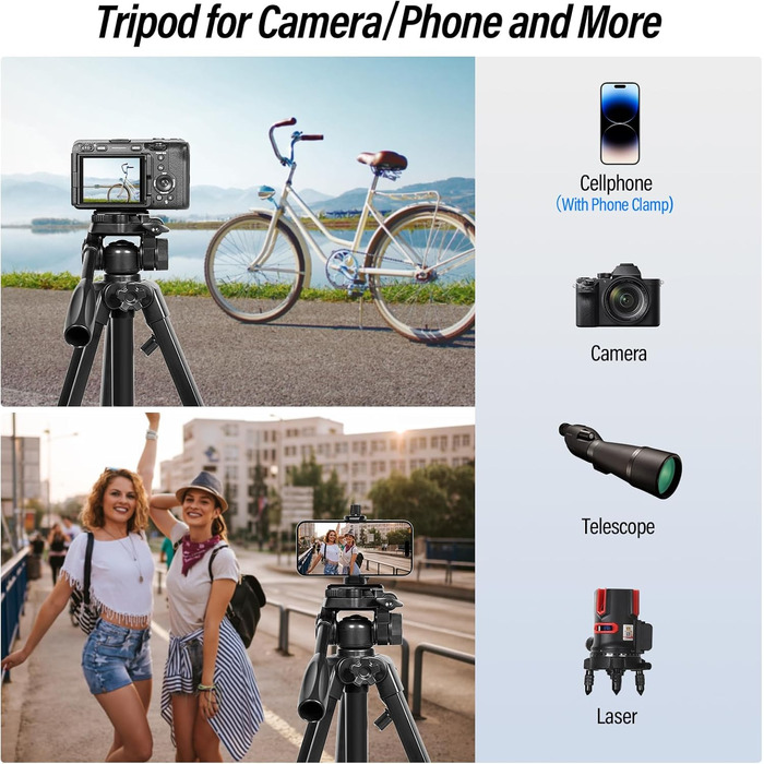 Штатив для камери SIRUI 154 см, алюмінієвий трипод з кріпленням для телефону, максимальне навантаження 5 кг