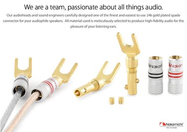 Позолочені бананові роз'єми Nakamichi 24K для акустичних кабелів 12-18 AWG, 4 мм для підсилювачів, Hi-Fi ресиверів та домашніх кінотеатрів, 4 шт (2 пари)