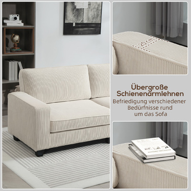 HOMCOM 3-Seater Sofa, Couch with Armrests, Back Cushions, Living Room Sofa with Cord Cover, Spring Core, Upholstered Sofa for Living Room, Bedroom 227 x 84 x 87 cm, Cream White | Aosom