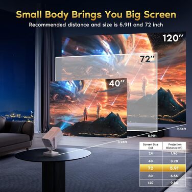 Mini проєктор Smart Beamer Android 11: 4K, 1080P, WiFi 6, Bluetooth 5.2, портативний, 270° оберт, автокорекція трапеції, для телефону/ноутбука