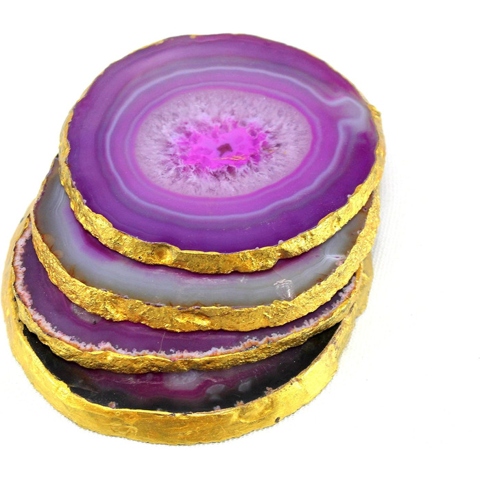 Natural agate coaster set, for bar, beer, coffee, tea, 4 pieces, perfect table accessory, tableware (Purple Agate)