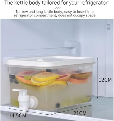 Drink dispenser with faucet, water dispenser for refrigerator, plastic water dispenser with lid, transparent, for parties, weddings, restaurant (5 l)