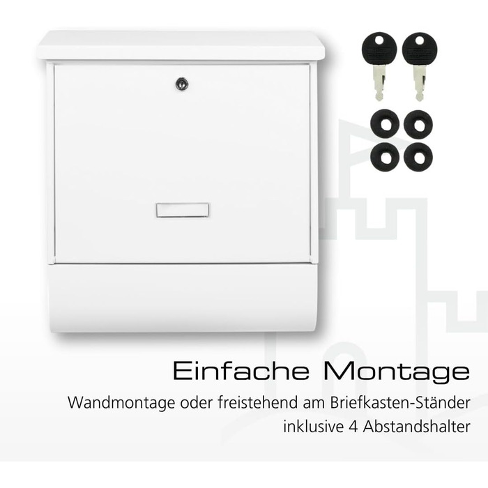 Поштовий ящик Burg-Wächter AMZ 2500 NI з газетницею та табличкою для імені, нержавіюча сталь, формат DIN C4, 2 ключі, білий