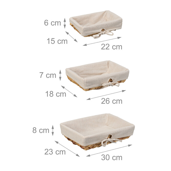 Relaxdays Set of 3 Bread Baskets with Fabric Insert