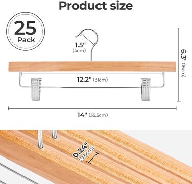 Дерев'яні вішалки для штанів та одягу HOUSE DAY з кліпсами, 25 шт. Білі, поворотні, 35,5 см