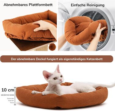 Дерево для котів FUKUMARU, 73 см, з платформою 46 x 36 см, ретро-стиль, з місцем для відпочинку, великий краш-тур з ліжком, з натурального сизалю та масивного дерева. XL