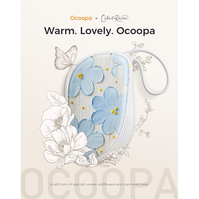 Електричні грілки для рук OCOOPA 2 шт., багаторазові 4000mAh, подарунок на Новий Рік для жінок, 1.5 см, зимові аксесуари, UT5 Sway Wiesengeflüster (Ocoopa x Artist Edition) (Блакитні квіти (Ocoopa x Artist Edition))