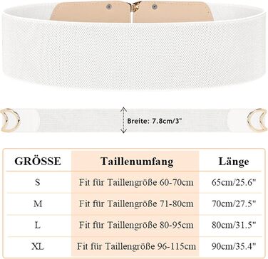 Жіночий широкий еластичний пояс JasGood вінтажний, з золотою пряжкою, білий, 80 см (під талію 80-95 см)