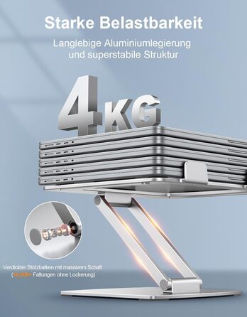 Підставка для ноутбука, алюміній, ергономічна, регульована висота, складна, з вентиляцією, для MacBook Air/Pro та ноутбуків 10-16