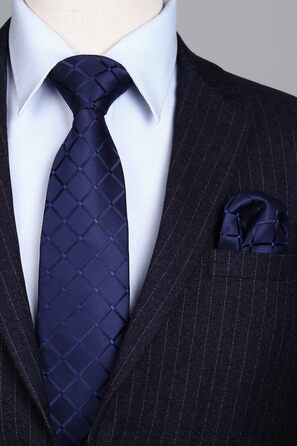 Чоловічий краватковий комплект HISDERN: темно-синій, у клітинку, з нагрудником. Ідеально для весілля та святкових подій.