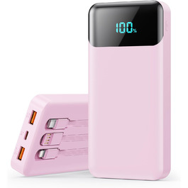 Портативний зарядний пристрій Power Bank 26800mAh з USB-C, PD 25W, QC4.0, LED дисплеєм, 5 виходами, сумісний з iPhone, Samsung, рожевий