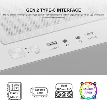 Корпус для ігрового ПК Gamdias Talos E3 Mesh Elite WH, ATX Mid-Tower, 3 x 120 мм ARGB вентилятори, сітчаста передня панель, скляна бічна панель, білий