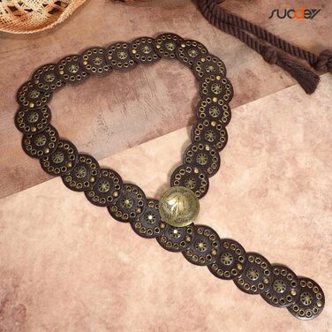 Жіночий шкіряний пояс-корсет у стилі вестерн SUOSDEY, широкий, бохо, для сукні (кавовий, до 95 см)