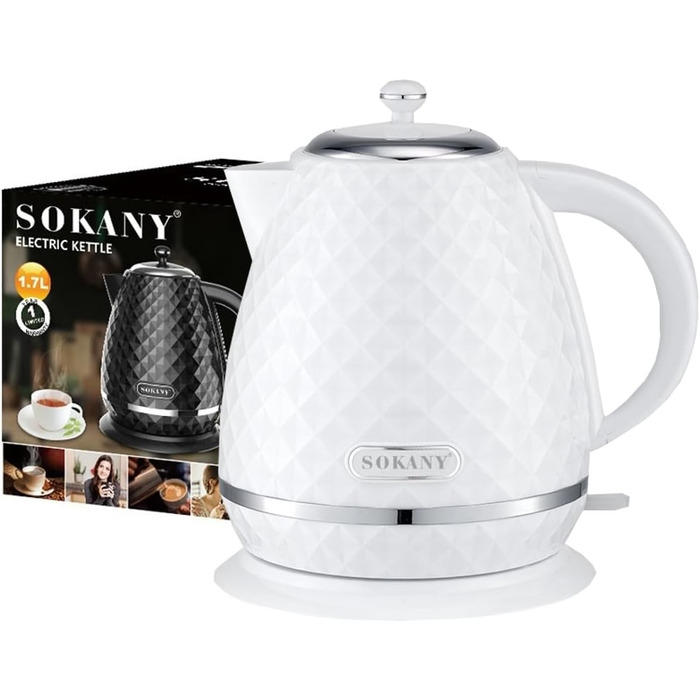 Електричний чайник SOKANY SK-1032, 2200W, 1.7L, з фільтром від накипу, автовимкненням, індикатором рівня води, поворотним підставою, чорний