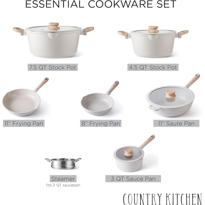 Набір посуду Country Kitchen 10 предметів з антипригарним покриттям, алюмінієвий литий, для індукційних плит, кремовий колір