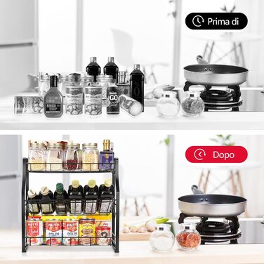 Spice Rack - 3 Tier Countertop Kitchen Organizer Storage Rack Spice Storage Basket, Workbench Storage Basket, Black.