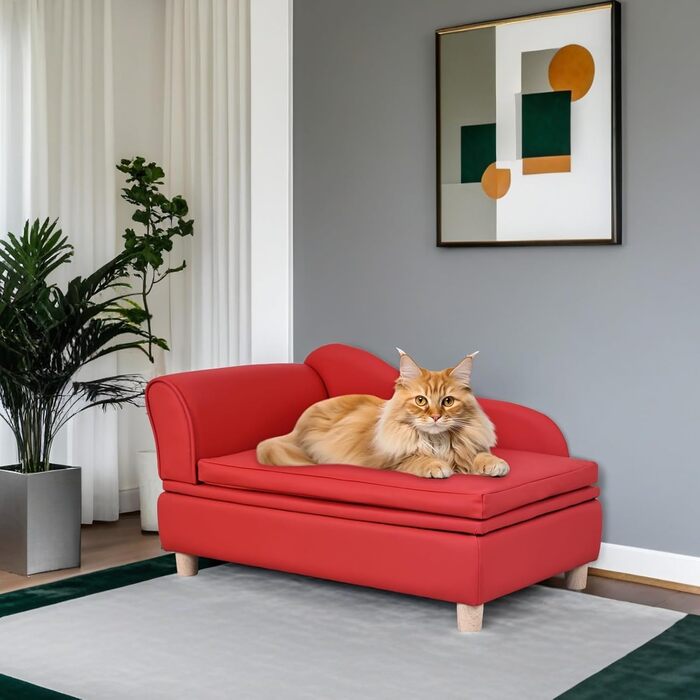 Софа для собак та котів Yoonnie Room з PU-шкіри з місцем для зберігання, дерев'яний каркас, подушки, ліжко для маленьких тварин, диван для цуценят та котів (Перловий білий)