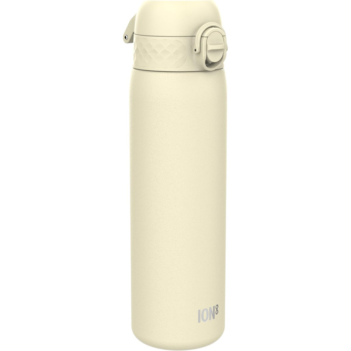 Ion8 Stainless Steel Drinking Bottle, 600 ml, Leak-Proof, One-Hand Operation, Secure Locking Mechanism, Dishwasher Safe, Flip-Top Lid, Carrying Handle, Easy to Clean, Durable & Scratch-Resistant (Stainless Steel, Creamy White)