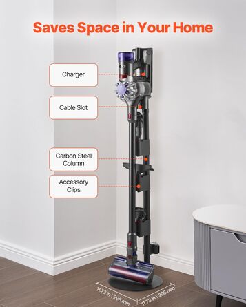 Підставка для пилососа VEVOR 126 см, сумісна з Dyson G5 V15 V12 V11 V10 V8 V7 V6, з аксесуарами, 6 гачків, антиковзаючі ніжки, срібна