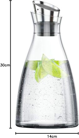 Emsa 505219 Flow Chilling Carafe | Elegant Design | Cooling performance for 4h | Cooling pad | Glass and stainless steel | Transparent | 1 Liter, 14 x 14 x 30 cm