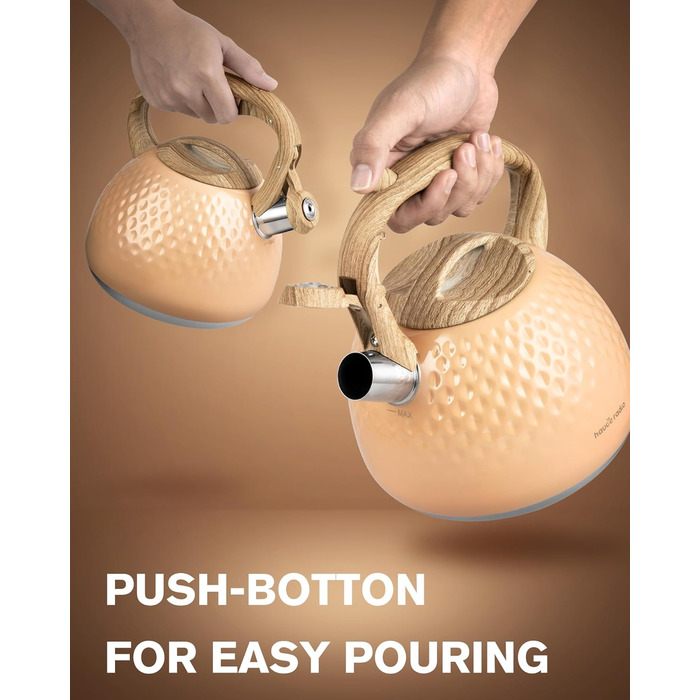 Чайник для заварювання Teekessel 2,7 л з зеленим покриттям та дерев'ястим малюнком, з носиком, з нержавіючої сталі, антигарячий ручка оливкового кольору