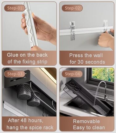 Настінна полиця для спецій, органайзер без свердління, полиці для спецій, тримач для спецій на клейкій основі, металева полиця для кухні, 50 см, сірий