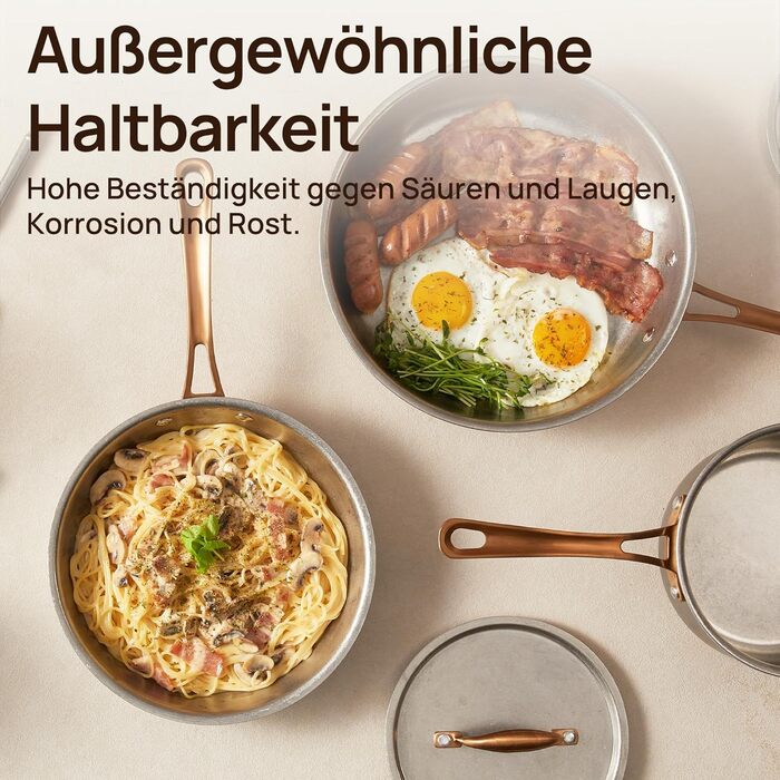 Набір каструль KOKHUB 8 предметів з нержавіючої сталі для індукційних плит, вінтажний стиль, без PFOA/PFAS/PTFE, підходить для всіх типів плит та духовки, можна мити в посудомийній машині