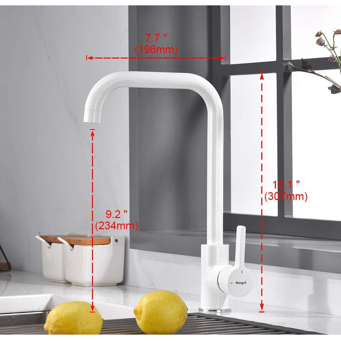 Кухонний змішувач IBERGRIF M22105A, однолеверний, матовий, білий