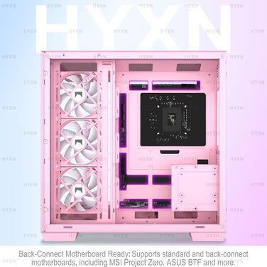 Корпус ПК ATX HYXN з 7 вентиляторами PWM ARGB, Mid Tower, Dual Chamber, Type-C, підтримка 3x360 мм кулерів (білий, рожевий)