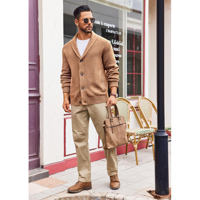 Чоловіча в'язана куртка Runcati з коміром-шарфом, стильна, на ґудзиках, зимова, з рельєфним в'язанням, XL, хакі