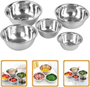 Набір з 5 чаш для перемішування GLEAVI з нержавіючої сталі: салатники, чаші для випічки, кухонні чаші для змішування та подачі, для збивання яєць