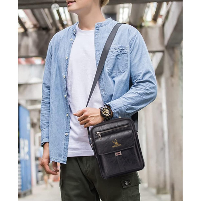 Чоловіча сумка через плече, кросбоді, месенджер з шкіри, чорна