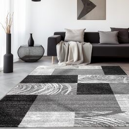 Килимок для вітальні, спальні, їдальні, коридору, кухні. Сучасний килим з геометричним візерунком, м'який, короткий ворс, легкий у догляді. Чорний, 140 x 200 см.
