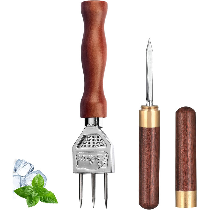 Ice Pick - Stainless Steel Ice Pick with Wooden Handle, Durable Carving Tool 3 Spikes 7'' - ICPK0003