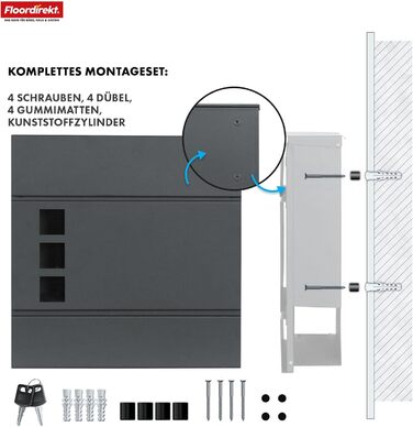 Поштовий ящик Floordirekt Jean Anthrazit з газетницею, кришкою та замком, антрацит