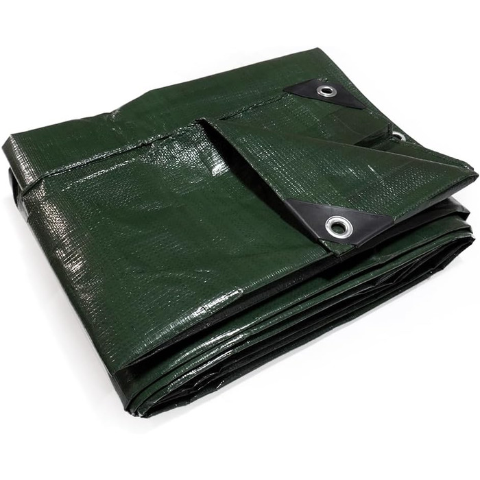 HanjetHJ Waterproof Green Tarp, 140g/m², robust, thick PE material, as a tent roof, roof covering, protective cover for camping, swimming pool, boat (4 x 5 m) (4x6m)