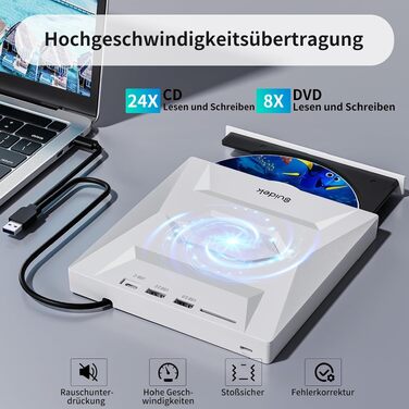 Зовнішній CD/DVD-привід SUIDEK для ноутбука та ПК, DVD +/-RW записувач з SATA 2.5