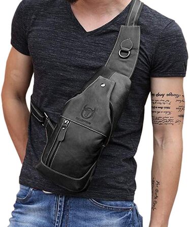 Чорна спортивна сумка через плече/на груди з нейлону для чоловіків та жінок. Ідеально підходить для подорожей, школи, роботи, велоспорту, кемпінгу та активного відпочинку.