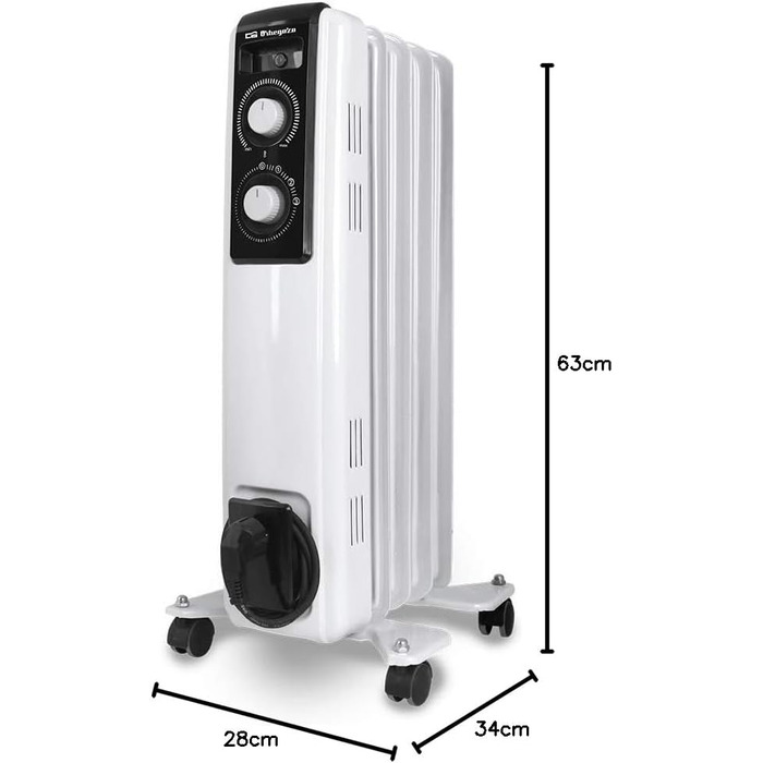 Радіатор масляний Orbegozo RF 2500, 1000 Вт, білий, модульна конструкція з 11 елементів