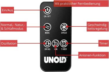 Вентилятор вежовий Unold 86855 Schwarz 60W, 230V: 3 швидкості, іонізація, таймер, коливання